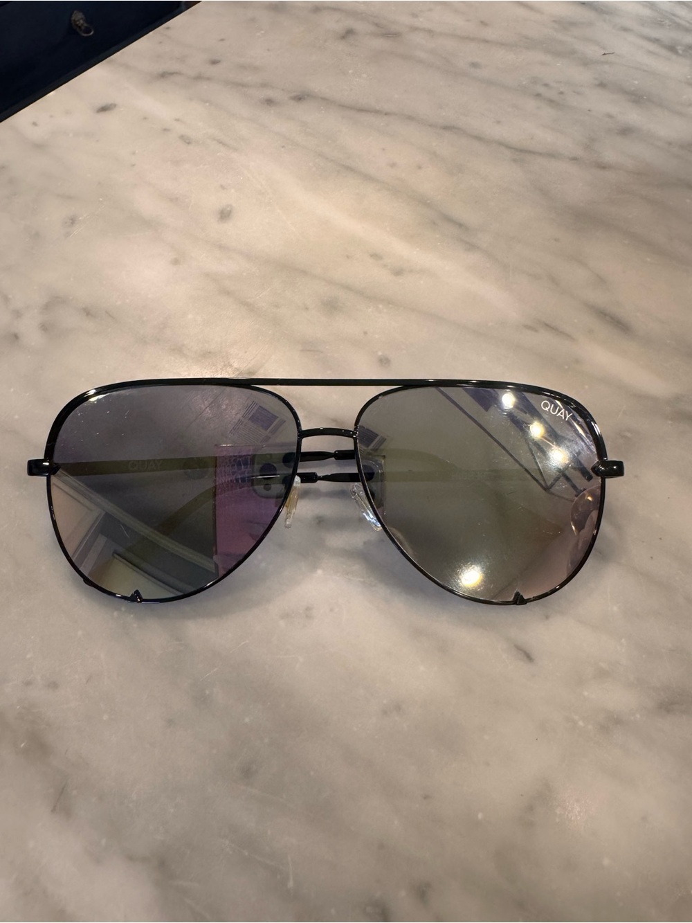 Quay Australia Black Aviator Sunglasses with Mirrored Lenses